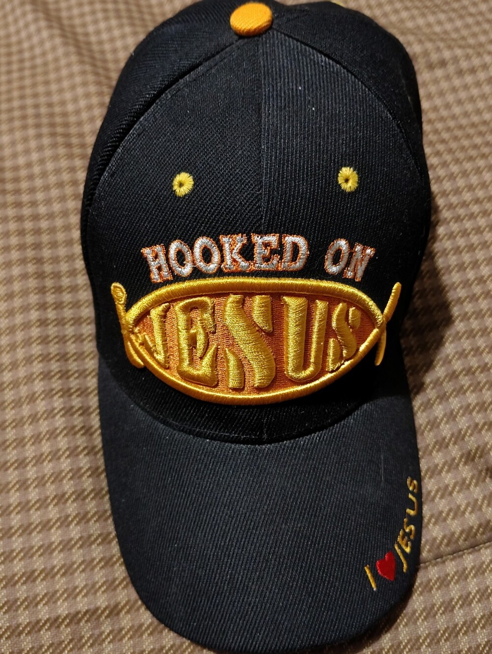 NEW Hooked On Jesus Ball Cap, Hat, Once I Fits All.
